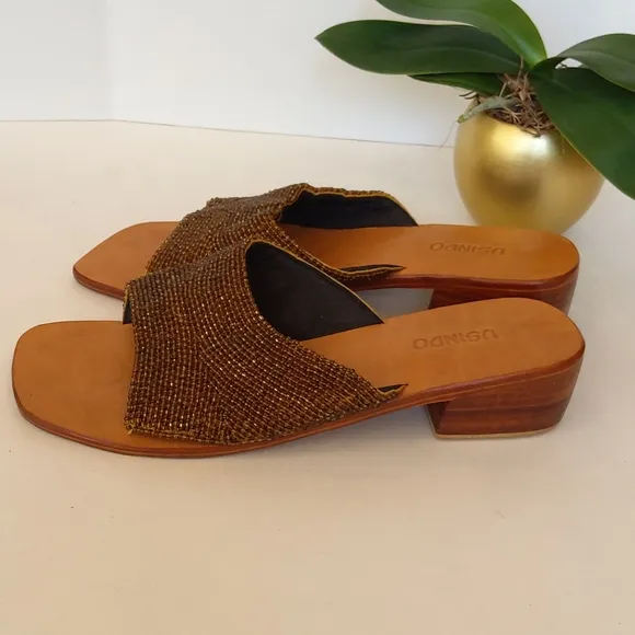 USINDO vintage beaded  square toe sandals