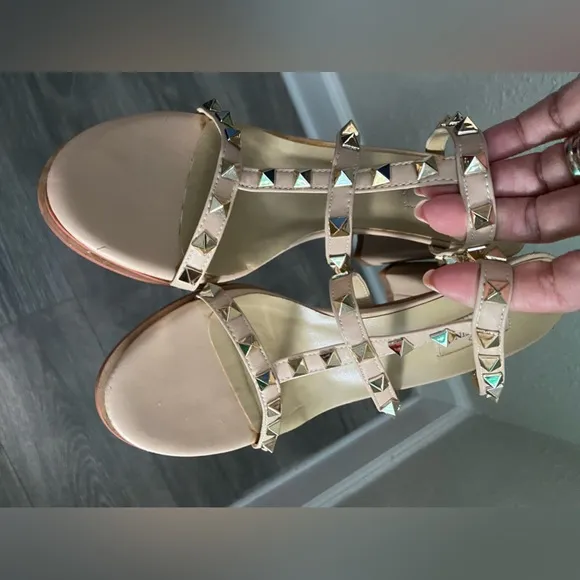 Valentino Garavani Rockstar Stud Caged Leather Tan Nude Sandals Size 42/ US 12