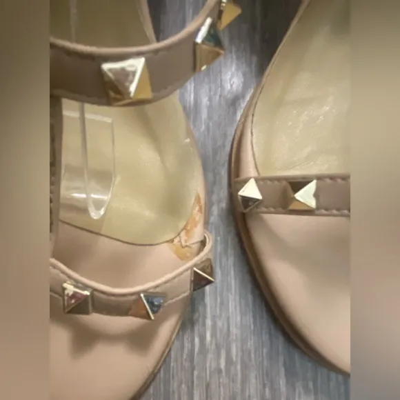 Valentino Garavani Rockstar Stud Caged Leather Tan Nude Sandals Size 42/ US 12