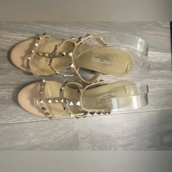 Valentino Garavani Rockstar Stud Caged Leather Tan Nude Sandals Size 42/ US 12