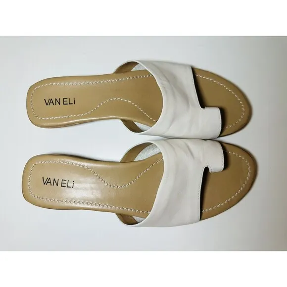 VANELi Tallis White Bogota Slip On Leather Toe Loop Sandals Women's 10.5