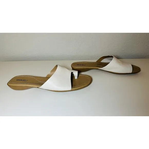 VANELi Tallis White Bogota Slip On Leather Toe Loop Sandals Women's 10.5