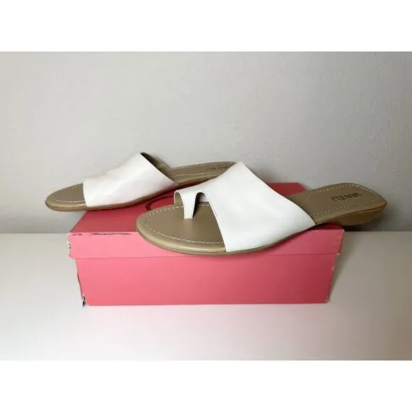 VANELi Tallis White Bogota Slip On Leather Toe Loop Sandals Women's 10.5