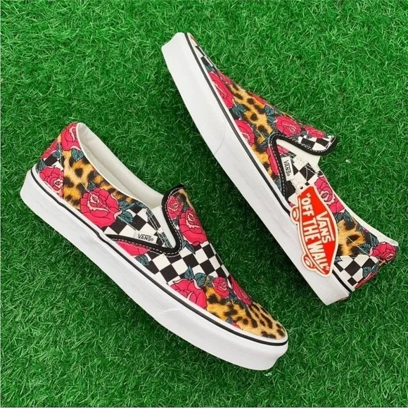 Vans Classic Slip On Rose Animal Checkerboard