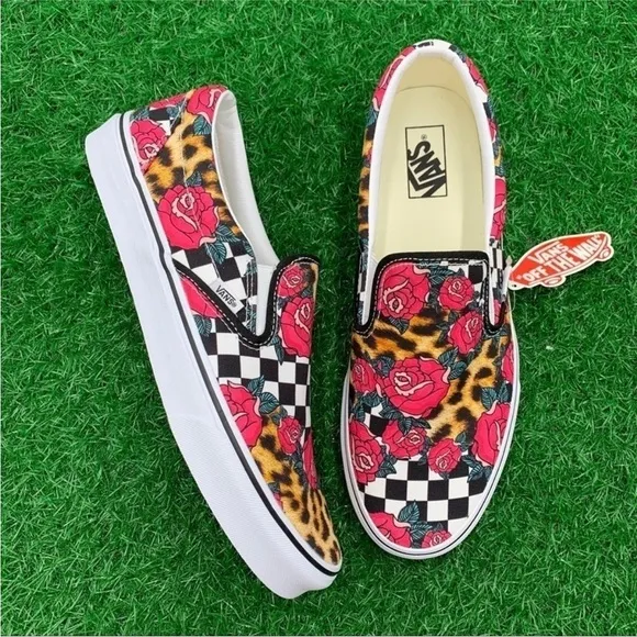 Vans Classic Slip On Rose Animal Checkerboard
