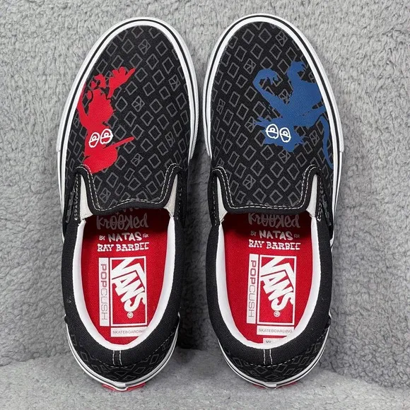Vans Krooked By Natas For Ray Mens Size 6.5 Slip On Skate Shoes Black Canvas
