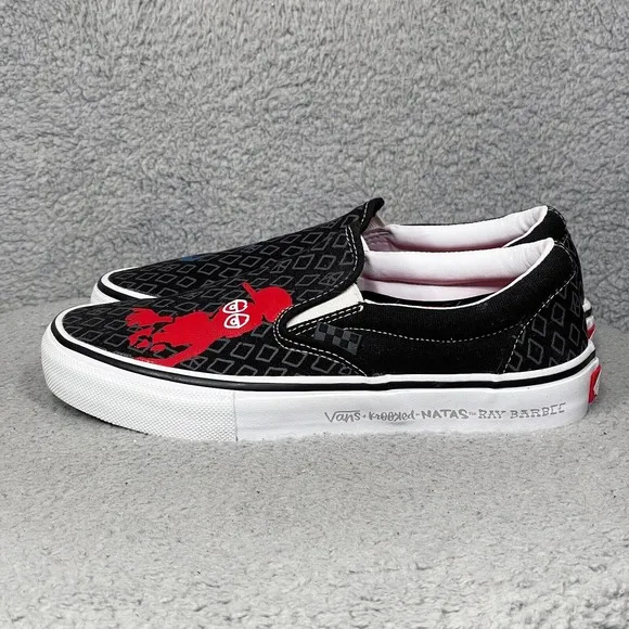 Vans Krooked By Natas For Ray Mens Size 6.5 Slip On Skate Shoes Black Canvas