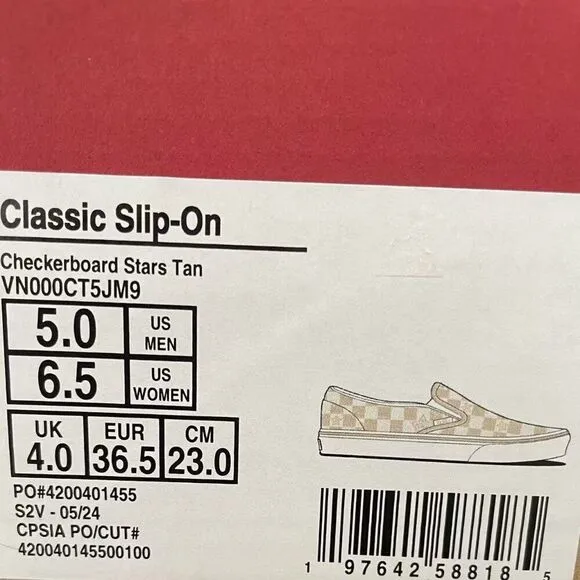 vans women classic slip on checkboard stars Tan size 6.5