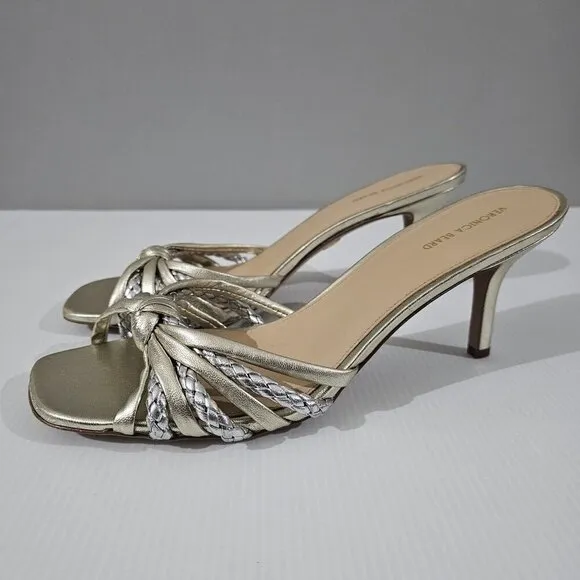 Veronica Beard Misa Heels Slip On Sandal Platinum Silver Gold Leather Size 10.5