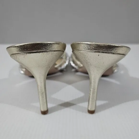 Veronica Beard Misa Heels Slip On Sandal Platinum Silver Gold Leather Size 10.5