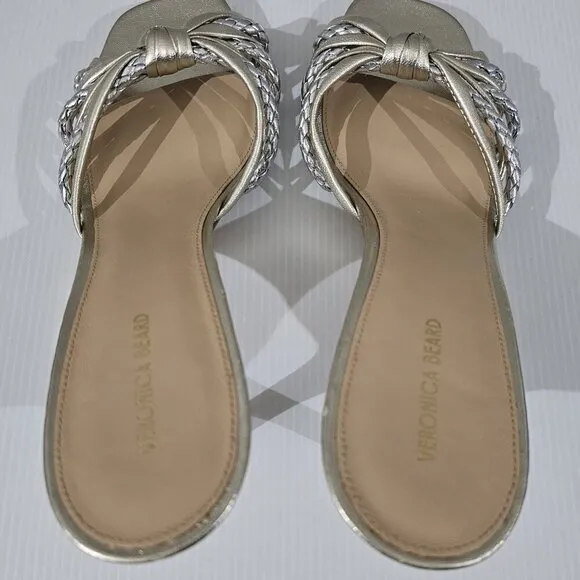 Veronica Beard Misa Heels Slip On Sandal Platinum Silver Gold Leather Size 10.5