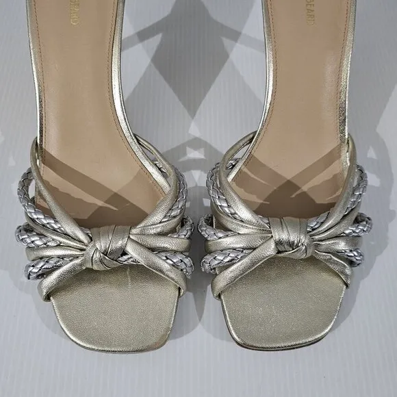 Veronica Beard Misa Heels Slip On Sandal Platinum Silver Gold Leather Size 10.5