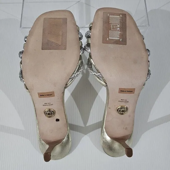Veronica Beard Misa Heels Slip On Sandal Platinum Silver Gold Leather Size 10.5