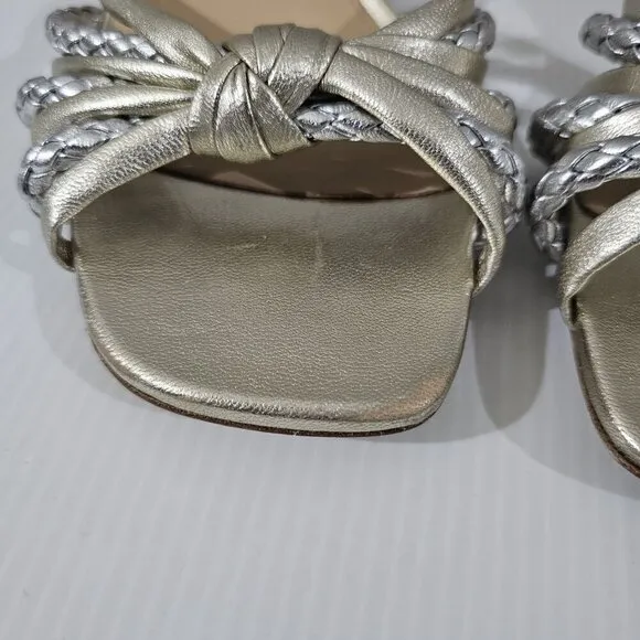 Veronica Beard Misa Heels Slip On Sandal Platinum Silver Gold Leather Size 10.5