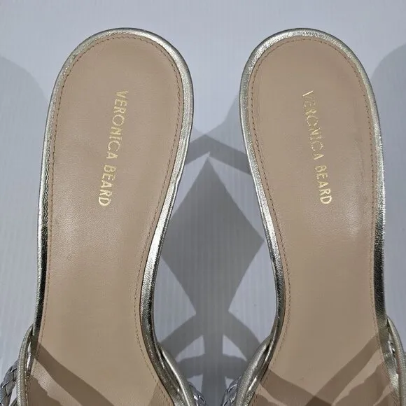 Veronica Beard Misa Heels Slip On Sandal Platinum Silver Gold Leather Size 10.5