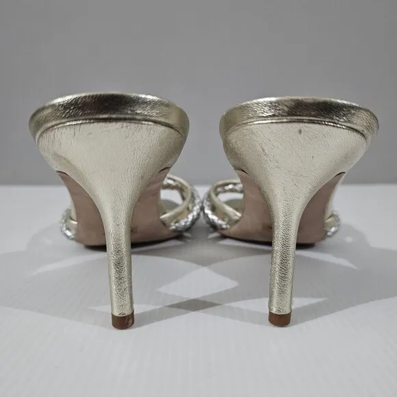 Veronica Beard Misa Heels Slip On Sandal Platinum Silver Gold Leather Size 10.5