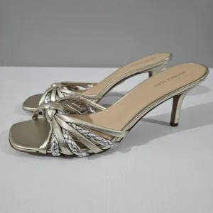 Veronica Beard Misa Heels Slip On Sandal Platinum Silver Gold Leather Size 10.5