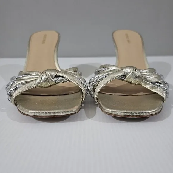 Veronica Beard Misa Heels Slip On Sandal Platinum Silver Gold Leather Size 10.5