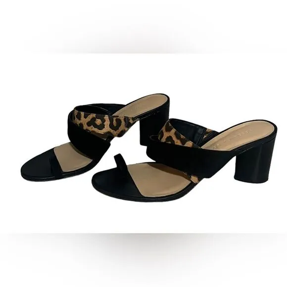 Veronica Beard Zuri Toe Ring Leopard Black Suede Sandals Heels Size 8.5M