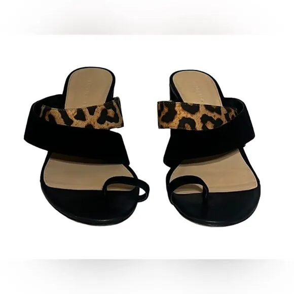 Veronica Beard Zuri Toe Ring Leopard Black Suede Sandals Heels Size 8.5M