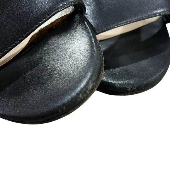 Via Spiga Black Leather Criss Cross Strap Block Heel Open Toe Sandals Size 7.5