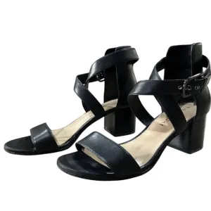 Via Spiga Black Leather Criss Cross Strap Block Heel Open Toe Sandals Size 7.5