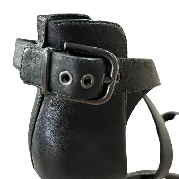 Via Spiga Black Leather Criss Cross Strap Block Heel Open Toe Sandals Size 7.5