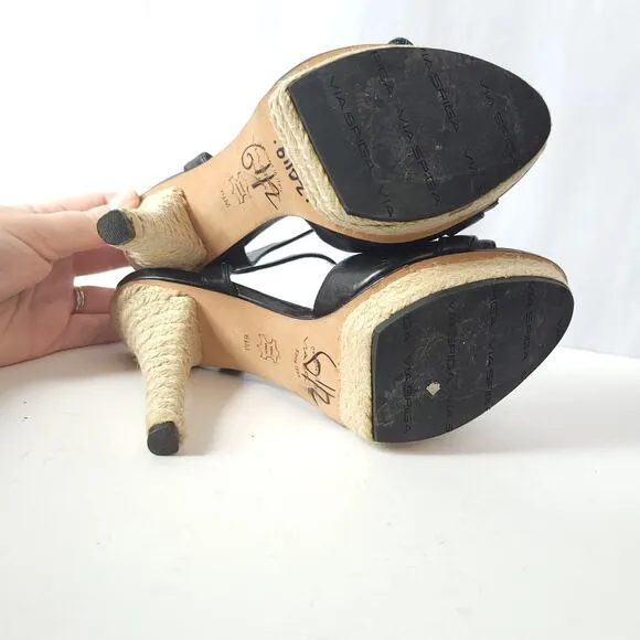 Via Spiga Black Leather Open Toe Espadrille Heeled Sandals Ankle Strap Size 6.5