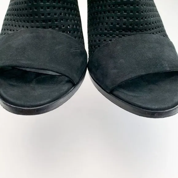 Vince Aden Laser Cut Peep Toe Slingback Black Heel Sandals Size 8