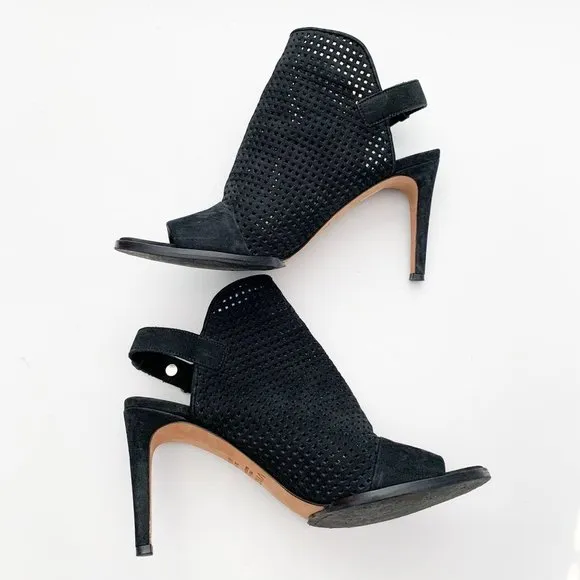 Vince Aden Laser Cut Peep Toe Slingback Black Heel Sandals Size 8