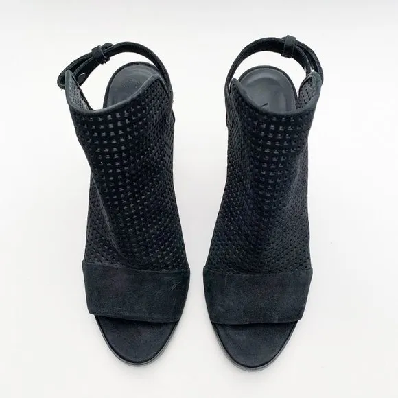 Vince Aden Laser Cut Peep Toe Slingback Black Heel Sandals Size 8