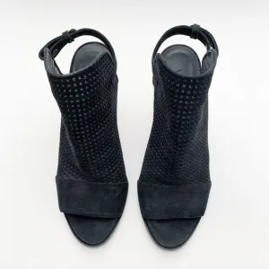 Vince Aden Laser Cut Peep Toe Slingback Black Heel Sandals Size 8