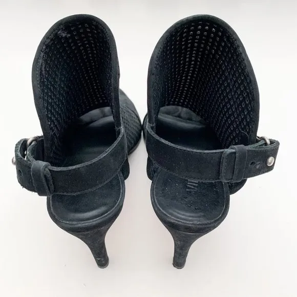 Vince Aden Laser Cut Peep Toe Slingback Black Heel Sandals Size 8