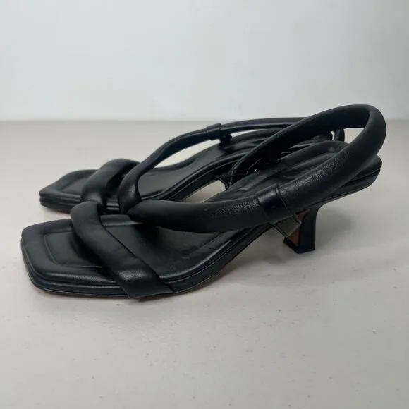 Vince Black Leather Tubular Slingback Square Toe Kitten Heel Sandals Size 6