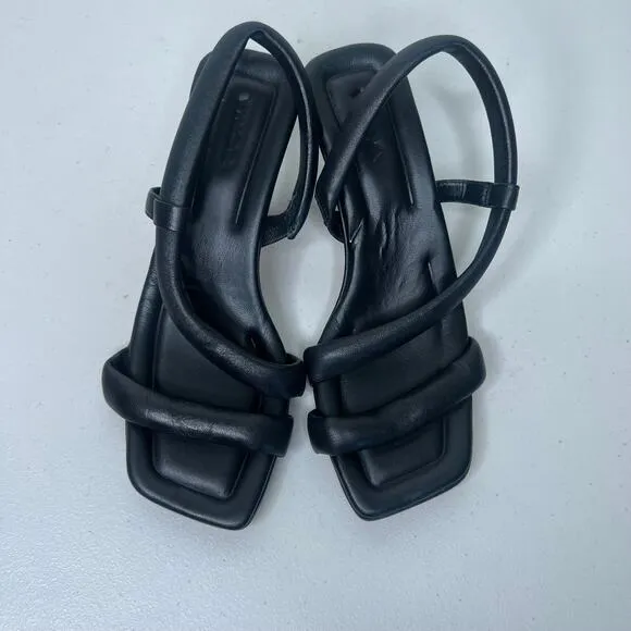 Vince Black Leather Tubular Slingback Square Toe Kitten Heel Sandals Size 6