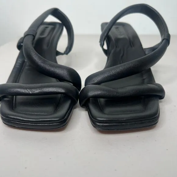 Vince Black Leather Tubular Slingback Square Toe Kitten Heel Sandals Size 6