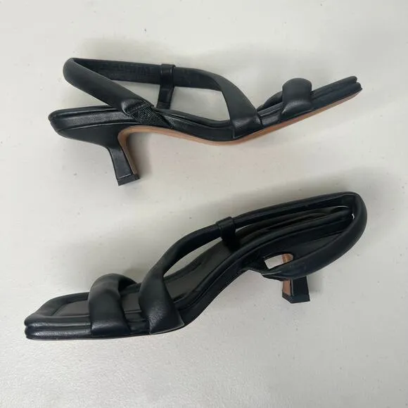 Vince Black Leather Tubular Slingback Square Toe Kitten Heel Sandals Size 6