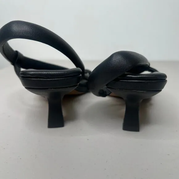 Vince Black Leather Tubular Slingback Square Toe Kitten Heel Sandals Size 6