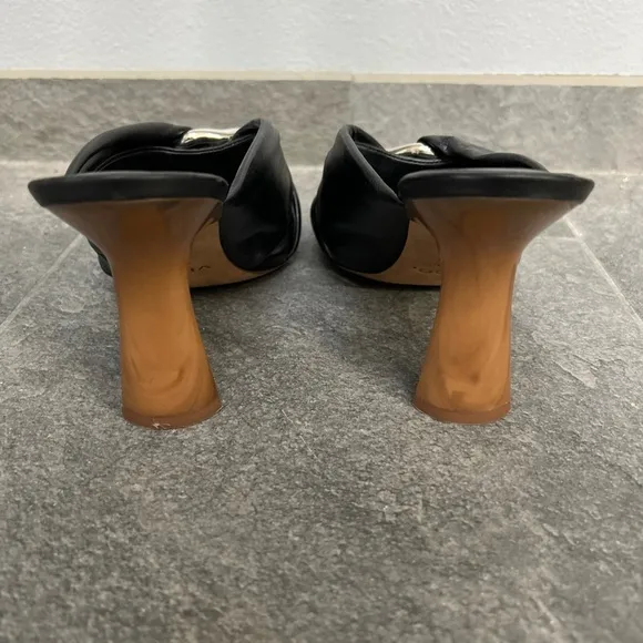 Vince Black Qiqi Open Toe Leather Slip on Heel Sandals