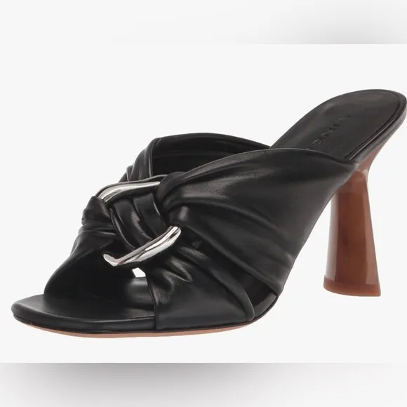 Vince Black Qiqi Open Toe Leather Slip on Heel Sandals
