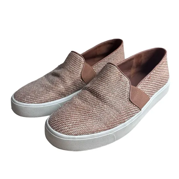 Vince BLAIR BICOLOR CANVAS LACELESS TRAINERS Tan Slip On Sneakers Vince Shoes 7