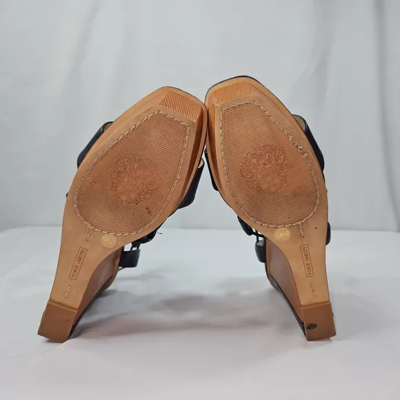 Vince Camuto Blue Leather  Open Toe Platform Wedge Sandals Sz 10