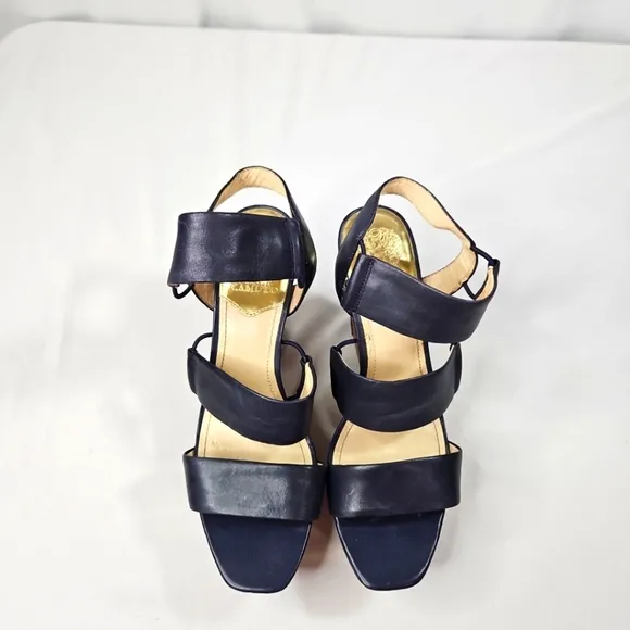 Vince Camuto Blue Leather  Open Toe Platform Wedge Sandals Sz 10