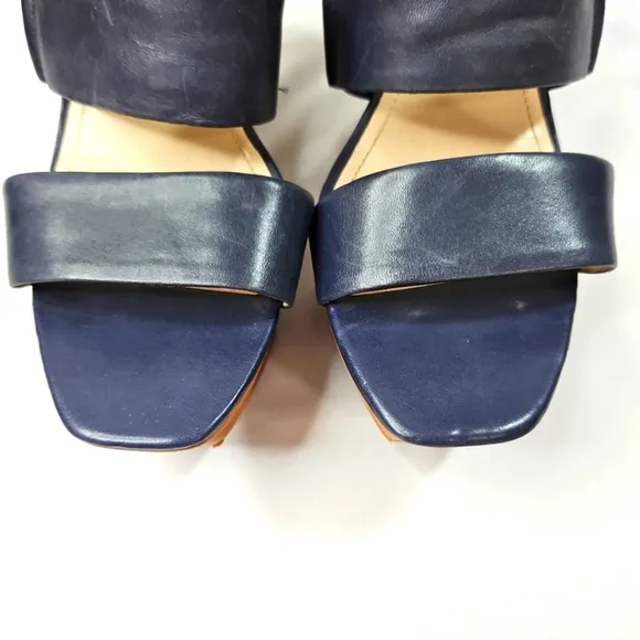 Vince Camuto Blue Leather  Open Toe Platform Wedge Sandals Sz 10