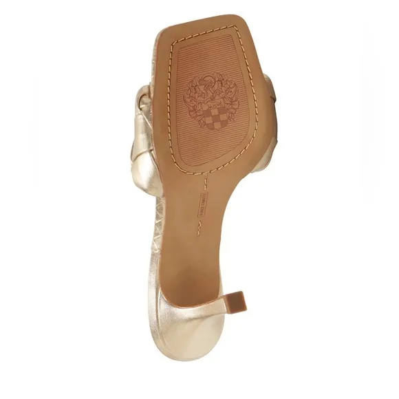 Vince Camuto Gold Genuine Leather Woven High Heel Mules Sandals