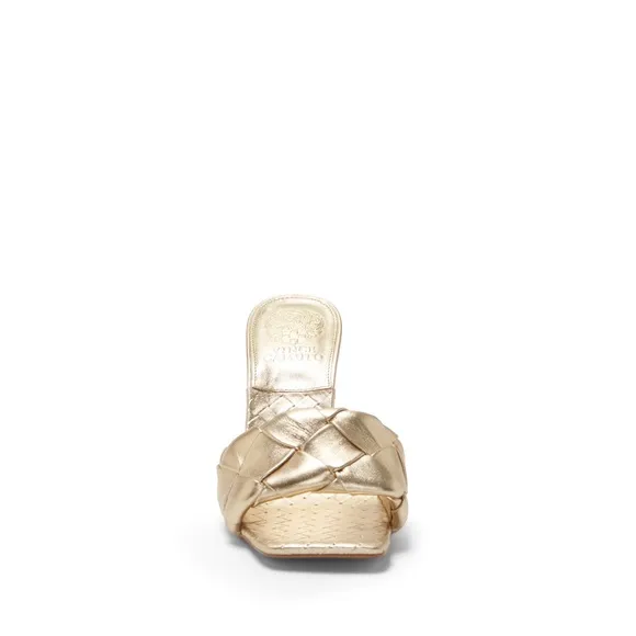 Vince Camuto Gold Genuine Leather Woven High Heel Mules Sandals