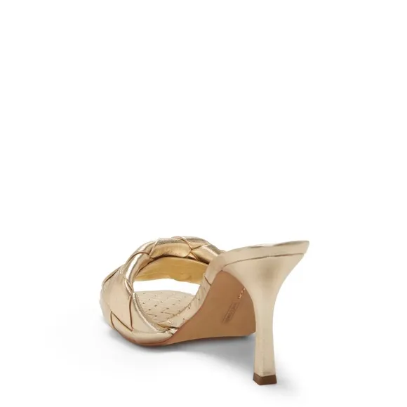 Vince Camuto Gold Genuine Leather Woven High Heel Mules Sandals
