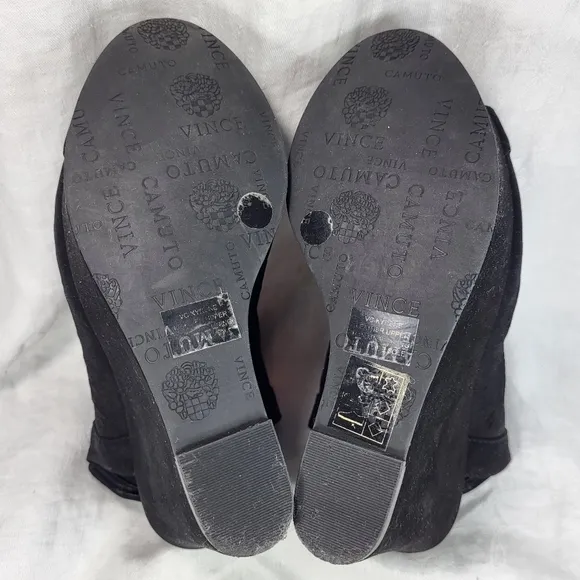 Vince Camuto Kyrene Black Leather SANDALS Womens Size 6.5M Wedge Heels Platform
