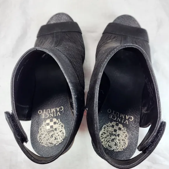 Vince Camuto Kyrene Black Leather SANDALS Womens Size 6.5M Wedge Heels Platform