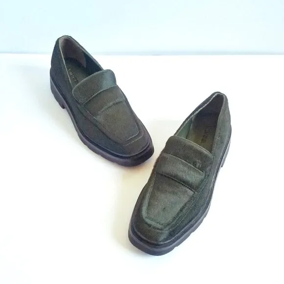 VINCE Robin Penny Loafers Dark Green Calf Hair EU 36 US 6 Slip On